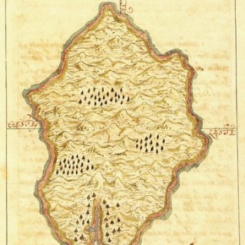 Mapa de San Borondón. Según Pedro Agustín del Castillo. 1686.