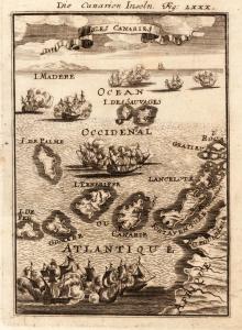 Die Canarien Inseln. Cooper. Grabado publicado en Allain Manesson Mallet's, Frankfurt, 1719