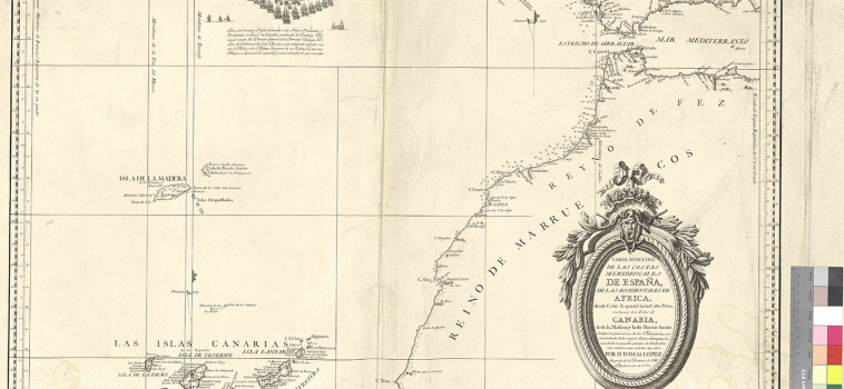 Carta reducida de las costas meridionales de España, de las occidentales de Africa, desde Cabo Espartel hasta Cabo Non, inclusas las Islas de Canarias, la de la Madera, y la de Puerto Santo